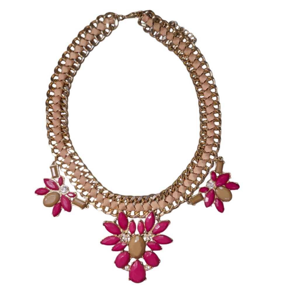 Vintage BaubleBar Robina Pink Gold Flower Necklace Resin Design